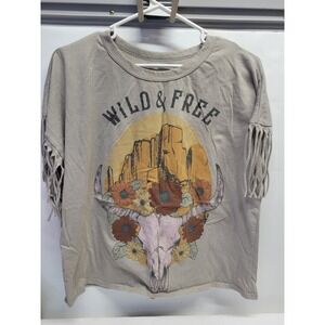 WILD‎ & FREE Desert Skull Fringe Graphic Tee Shirt Women's Medium